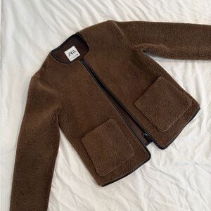 Zara Chocolate Brown Textured Jacket